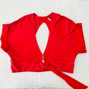 Free People Red Cropped Top Tie Front Open Back